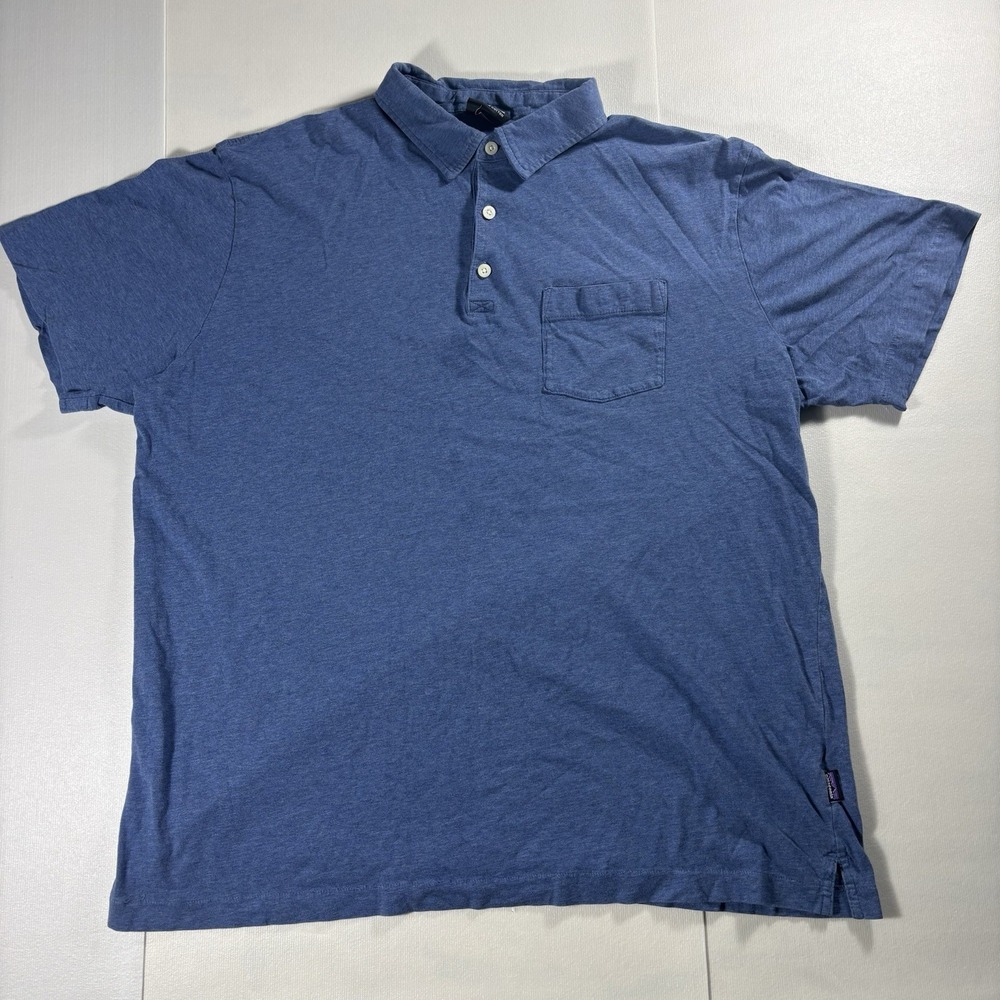 Patagonia Polo Shirt Mens XL Blue Organic Cotton Pocket Short Sleeve Casual